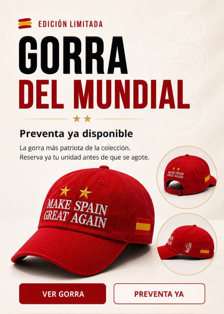 Gorra del Mundial «Make Spain Great Again» · Edición limitada · Preventa ya disponible