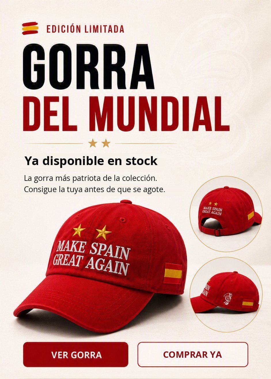 Gorra del Mundial «Make Spain Great Again» · Edición limitada · Ya disponible en stock